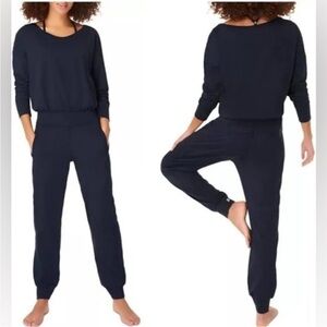 NWT Sweaty Betty Gary Long Sleeve Athletic Jumpsuit in Navy Blue, Size Small